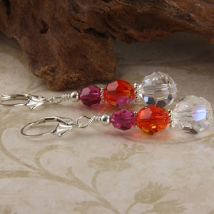 Crystal Earrings Dangle, .926 Fuchsia Fire Opal Swarovski Crystal Earrings, Crystal Earring