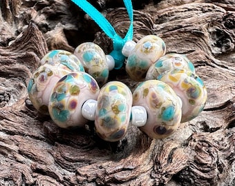 9 Turquoise Stone Mosaic Lampwork Beads Set SRA