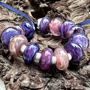 14 Purple Swirl Lampwork Beads Set SRA, Purple Lampwork Beads, SWCreations, Stephanie White