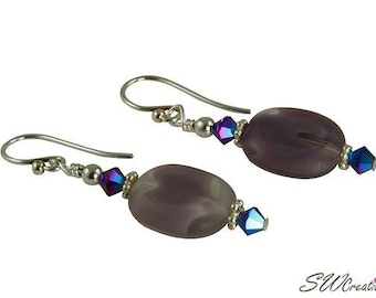 Iridescent Violet Purple Beaded Earrings