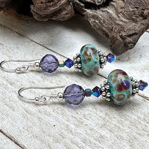 Purple Turquoise Crystal Lampwork Earrings