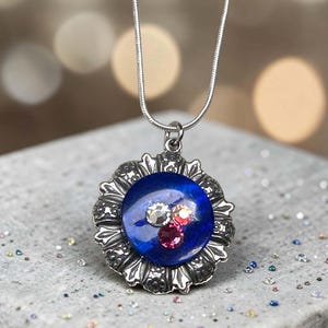 BeadLoved Ocean Mist Reversible Pendant Necklace, Handmade Button Jewelry, Blue Aqua Pendant, One of a Kind Necklace, Wearable Art Gift