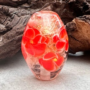 Love Red Floral Lampwork Focal Bead SRA, Floral Lampwork Bead, Handmade Floral Bead, SWCreations