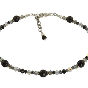 Custom Black Onyx Gemstone Beaded Anklet, Black Anklets, Onyx Anklets, Black Crystal Anklets, Stephanie White