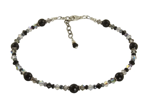 Custom Black Onyx Gemstone Beaded Anklet Black Anklets Onyx Anklets Black Crystal Anklets Stephanie White Etsy