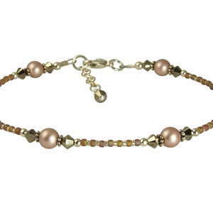 Sultry Bronze Almond Pearl Beaded Anklet, Brown Anklet, Pearl Anklet, Sterling Silver Anklet, Beaded Anklet, Handmade Anklet