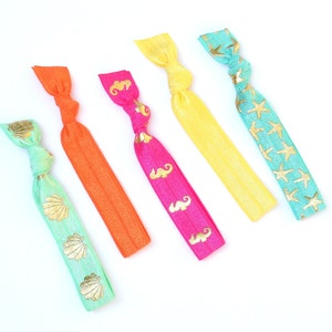Ariel - 5 Comfort Elastic Hair Ties / Bands / Bracelets Ocean Sea