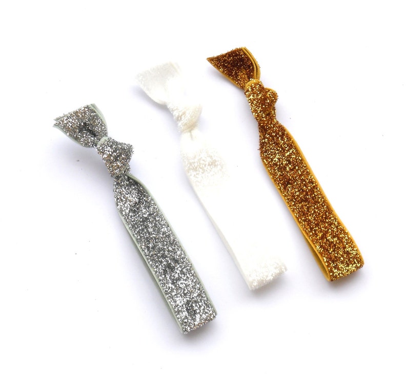 DE-Luxe Set Silver, White and Gold Wide Sparkle Elastic Hair Tie Limited Edition image 1