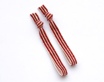 Red and White Stripe Glitter - 2  Skinny Sparkle Elastic Hair Tie - Great Holiday Hair Accessories