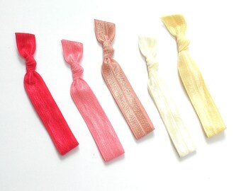 Strawberry Ice Cream - 5 Comfort Elastic Hair Ties / Bands / Bracelets