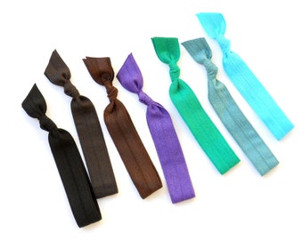 Peacock - 7 Comfort Elastic Hair Ties / Bands / Bracelets