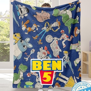 Personalized Toy Story Fleece Blanket, Custom Name Baby Throw image 1