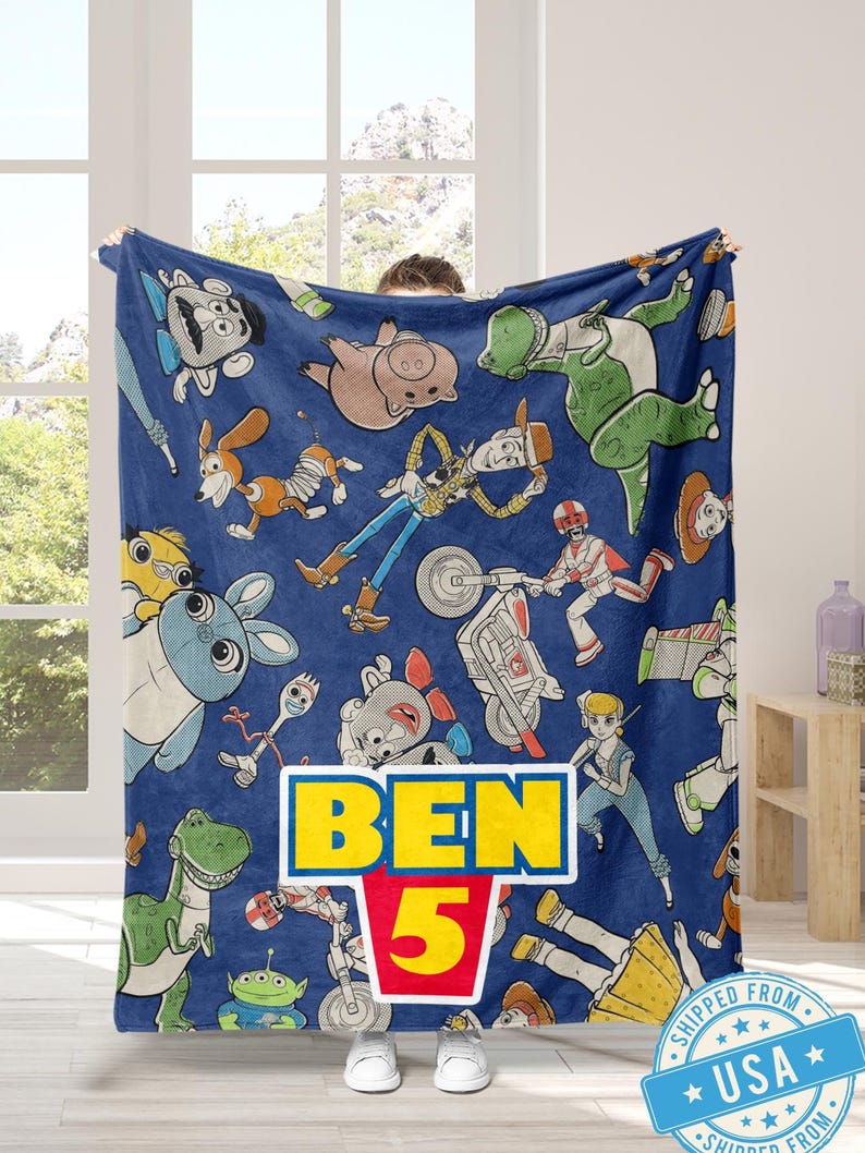 Personalized Toy Story Fleece Blanket, Custom Name Baby Throw image 1