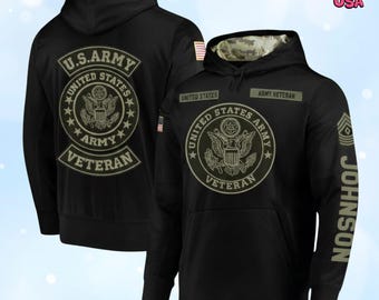 Sudadera con capucha personalizada de veterano del ejército de EE. UU. con nombre personalizado, orgullo militar, regalo para soldados retirados