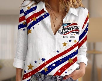 Usa Semiquincentennial Since 1776 Blouse Shirt, Happy Birthday USA Women Shirt, Independence Day Shirt, Patriotic Shirt