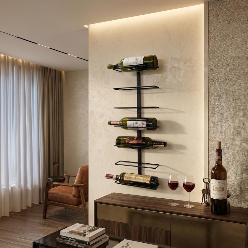 Modern Metal Wine Rack – Wall Mounted 7 Bottle Wine Holder – Minimalist ...