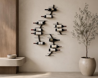 Modular Wine Rack, Wall Mounted Steel Wine Holder, Modern Wine Bottle Display for Kitchen, Dining Room and Home Bar