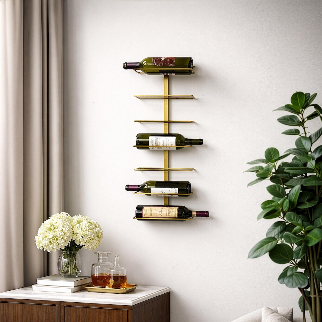 Gold Wall Mounted Wine Rack: Modern Metal 7-bottle Holder - Etsy