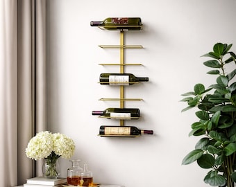 Gold Wall Mounted Wine Rack: Modern Metal 7-Bottle Holder
