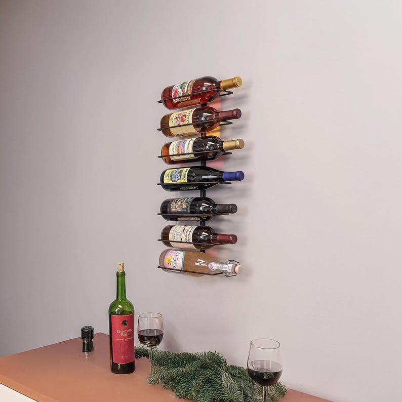 Modern Metal Wine Rack – Wall Mounted 7 Bottle Wine Holder – Minimalist ...