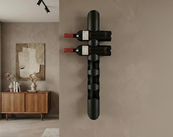 Modern Wall Mounted Metal Wine Rack | Vertical 5-Bottle Wine Stand | Minimalist Industrial Home Decor | Wine Lover Gift