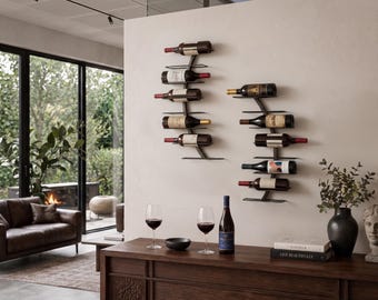Modern Wall Wine Holder | Minimal Metal Wine Storage Rack | Space Saving Wine Display | Decorative Wine Organizer | 8 or 16 Bottle Rack
