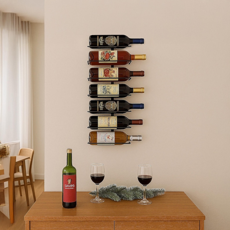 Modern Metal Wine Rack – Wall Mounted 7 Bottle Wine Holder – Minimalist ...