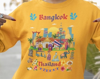 Bangkok Landmarks Crewneck, Thailand Travel Sweatshirt