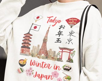 Tokyo Japan Crewneck Sweatshirt, Winter Travel Art