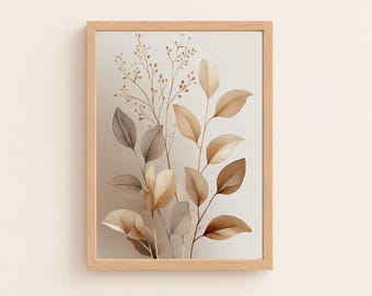 Beige aquarel botanische print, minimalistische natuurkunst (digitale download)