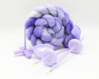 Ultimate Beginner Pastel Purple Drop Spindle Kit - Midi Size - Top Bottom Supported Turkish - Learn To Spin Kit