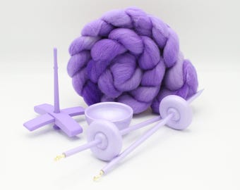 Ultimate Beginner Pastel Purple Drop Spindle Kit - Midi Size - Top Bottom Supported Turkish - Learn To Spin Kit