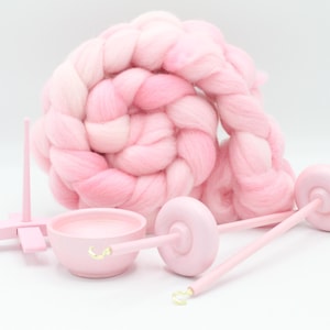 Ultimate Beginner Pastel Pink Drop Spindle Kit - Midi Size - Top Bottom Supported Turkish - Learn To Spin Kit