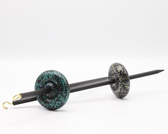 Holographic Glitter Drop Spindle - Top or Bottom Whorl - Beginner Lace Weight Drop Spindle