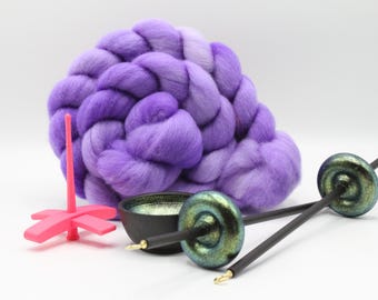 Ultimate Beginner Pink & Emerald Dragon Drop Spindle Kit - Midi Size Purple - Top Bottom Supported Turkish - Learn To Spin Kit