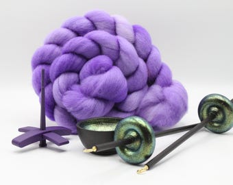 Ultimate Beginner Purple & Emerald Dragon Drop Spindle Kit - Midi Size Purple - Top Bottom Supported Turkish - Learn To Spin Kit