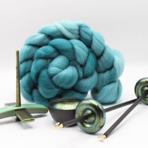 Ultimate Beginner Emerald Dragon Drop Spindle Kit - Midi Size Teal - Top Bottom Supported Turkish - Learn To Spin Kit