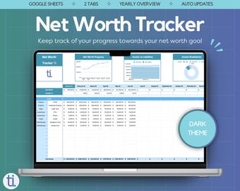 Net Worth Tracker Spreadsheet for Google Sheets | Dark Theme | Automated Dashboard