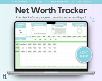 Net Worth Tracker Spreadsheet for Google Sheets | Light Theme | Automated Dashboard