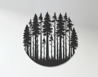 Pine Forest Metal Wall Art, Nature Wall Decor, Rustic Cabin Sign, Woodland Tree Silhouette, Modern Forest Wall Hanging, Outdoor Style Decor