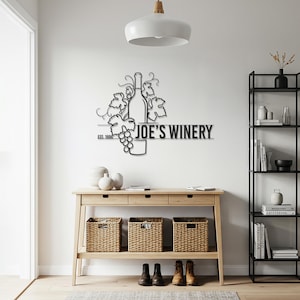 Oeuvre d'art murale en métal pour domaine viticole, décoration d'enseigne de vin personnalisée, oeuvre d'art personnalisée de bouteille de vignoble pour murs de bar, cuisine, cave et domaine viticole