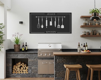 Custom Kitchen Metal Sign, Personalized Chef Name Wall Art for Home Cooking Space, Modern Culinary Room Decor for Gifts and Food Lovers