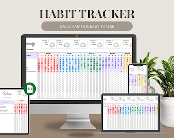 Monthly Habit Tracker Google Spreadsheet Digital Habit Planner Google Sheet Instant Download Weekly Goals Tracker Daily Habit Tracker