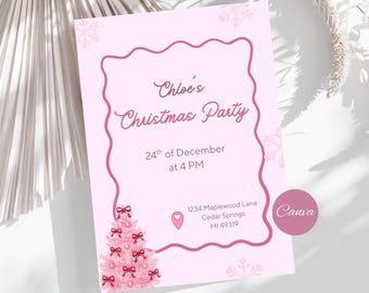 Pink Christmas Party Invitation Bright Holiday Party Invite Editable Christmas Party Invitation Winter Wonderland Seasonal Holiday Template