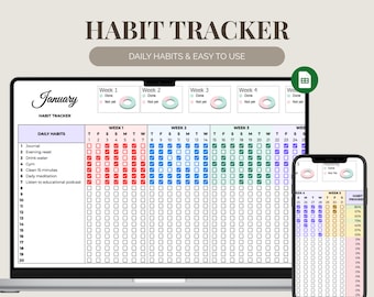 Monthly Habit Tracker Google Sheets Digital Habit Planner Spreadsheet Instant Download Weekly Goals Tracker Daily Habit Tracker Spreadsheet
