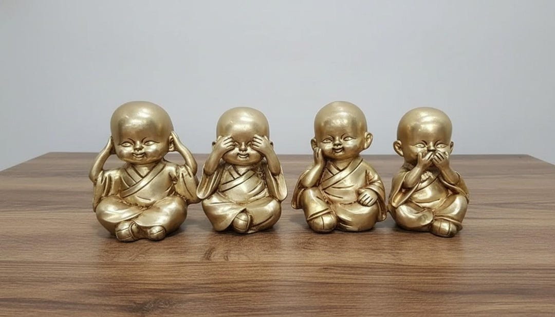 Brass Set of Wise Monks Baby Buddha Statues Hear, See, Speak, Think ...
