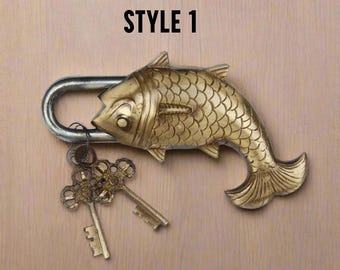 Brass Fish Padlock, Antique Finish Home Decor Security Lock