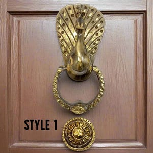 Brass Peacock Door Knocker, Gold Finish, Handcrafted Home Decor