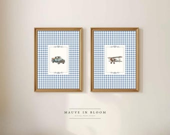 Transport Nursery Prints, Vintage Baby Boy Wall Art, Set of 2