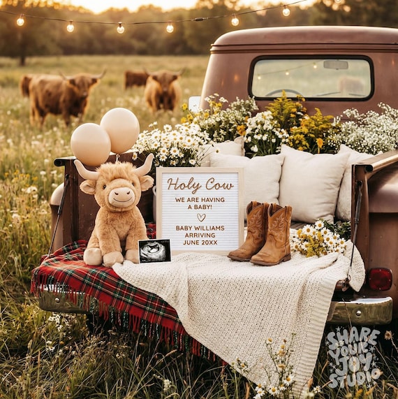 Editable Holy Cow Pregnancy Announcement, Western Baby Reveal (Digital Download)